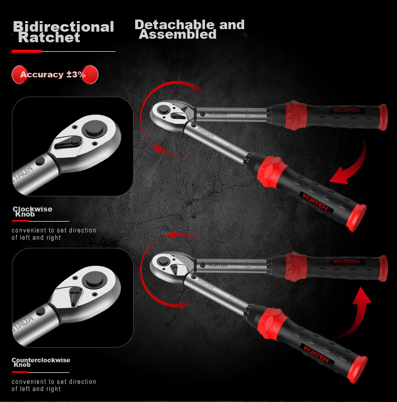 Kuanteng Industrial Grade 1/4 High Precision Manual Torque Wrench Adjustable Preset Torque Spark Plug Wrench 8