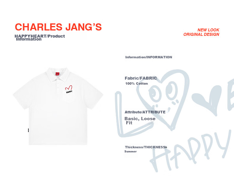 Charles Peach Heart Luxury Embroidered Couple Pure Cotton Short Sleeve Polo Shirt Summer Unisex Off-White S 4
