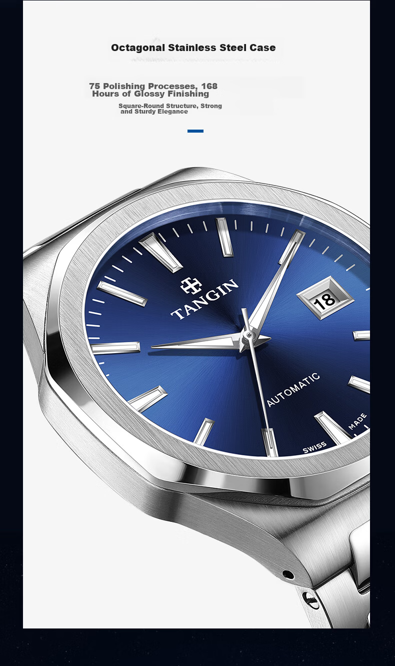 TANGIN Swiss Imported Men's Mechanical Watch Waterproof Luxury Men's Watch Birthday Gift for Men 6
