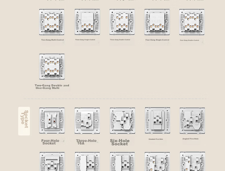 CHNT Switch Socket No-Paint Cream Style Large Panel Socket Faceplate Concealed X1M One-Gang Single-Control Five-Hole 47