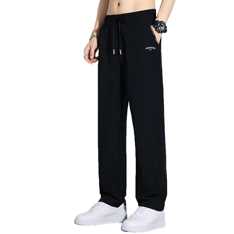 Warrior Men's Casual Pants Summer Ice Silk Quick-Dry Zipper Loose Straight-Leg Running Fitness Sports Pants