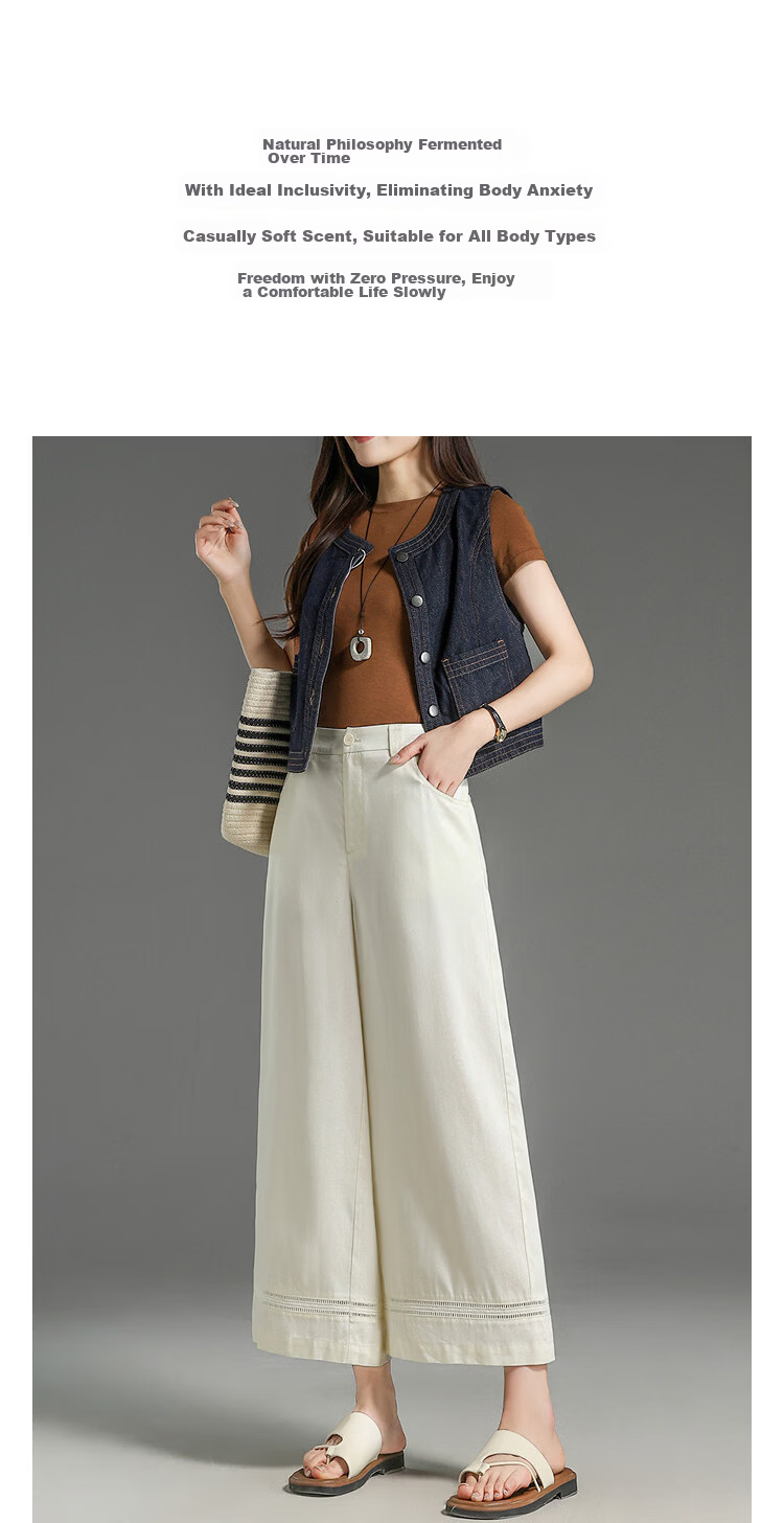 Demana [100 Lyocell] Summer Cropped Pants Simple Style Lace Splicing Straight Loose Slim Casual Pants for Women 4