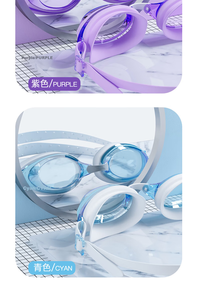 LI-NING Waterproof Anti-Fog HD Clear Swimming Goggles Large Frame Unisex Adult Kids Diving Swimming Gear LNJT215-14 Lilac Purple 15