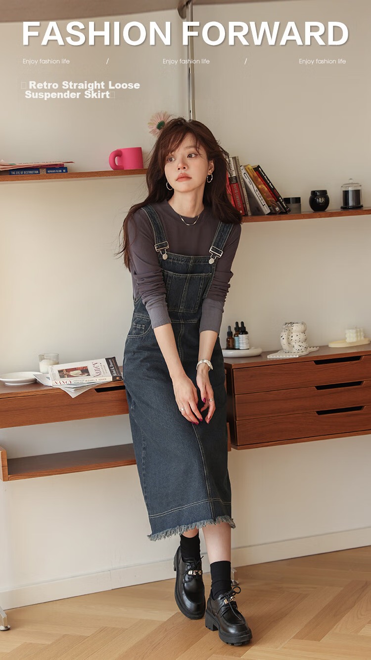 MT Nostalgic Vintage Straight Strap Dress Autumn Fashion Simple Essential 1