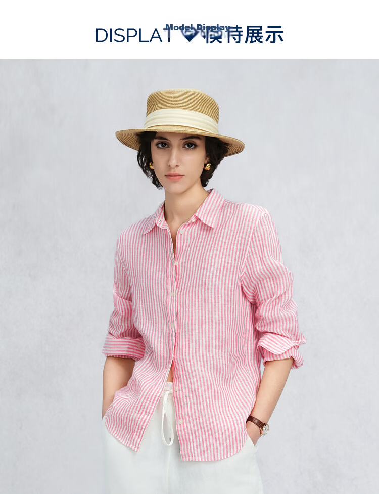 GANT Women's Spring Summer Pure Linen Striped Shirt Vintage Old Coin Style Long Sleeve Shirt 990-Light Blue Stripes L 3