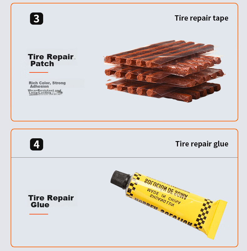 Beifute Tire Repair Tool Kit for Cars, Electric Vehicles, Motorcycles, and Bicycles - Vacuum Tire Emergency Quick Repair Glue and Strips 4