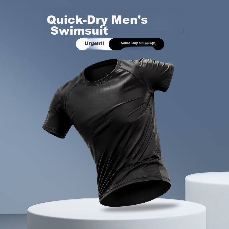 BURUITE Men's Swimwear Anti-Embarrassment Top Swimming Gear Youth Hot Spring Short Sleeve Tight T-Shirt Quick-Dry New Model