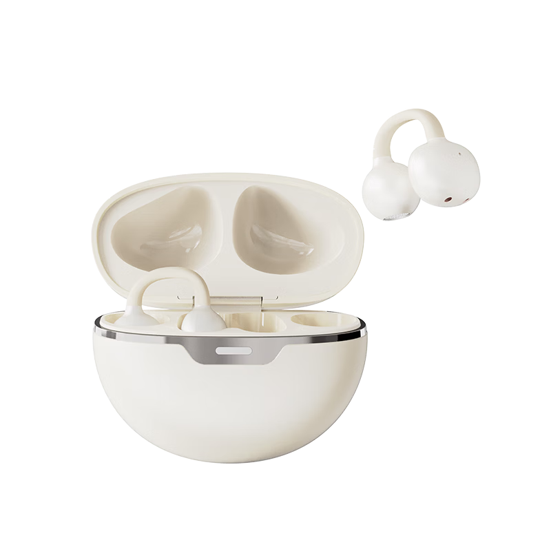 OKSJ 2025 New Bluetooth Clip-On True Wireless Open Bone Conduction Concept Earphones Non-In-Ear Sports Call HiFi Sound Pearl White