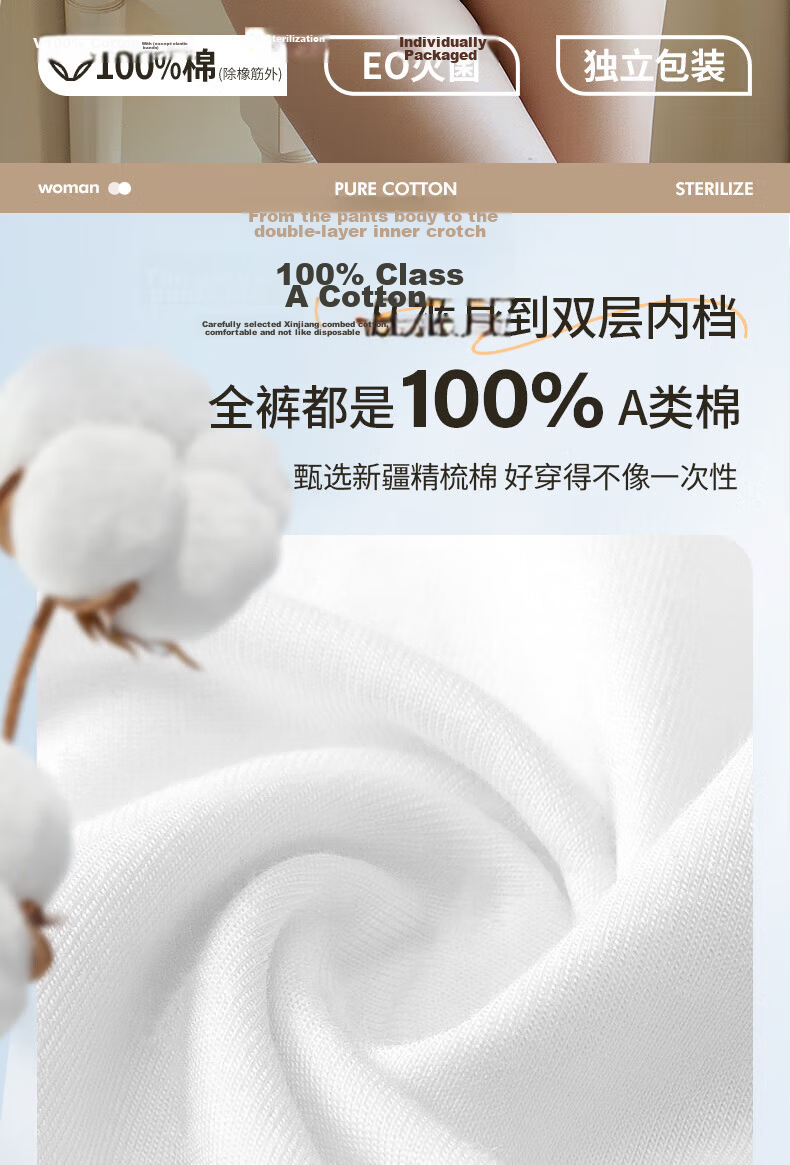 Baicaoyuan Disposable Cotton Women's Sterilized Maternity Postpartum Menstrual Period Wash-Free Daily Use Travel 5-Pack XXL Underwear 5