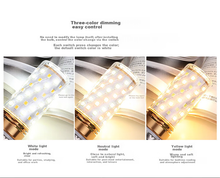 Jinggong LED Corn Bulb Energy-saving Bulb E27 Large Screw Base High Power Three-color Dimmable Decorative Light 12W Tri-color Dimming 3