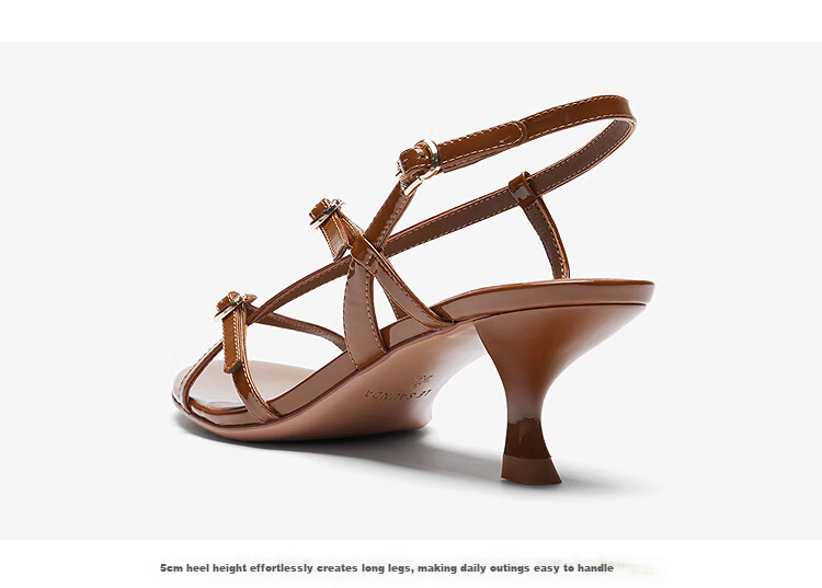 Le Saunda Queen Aura Mid-Heel Single Strap Sandals Women 6M58202 Amber Brown BRP 38 9
