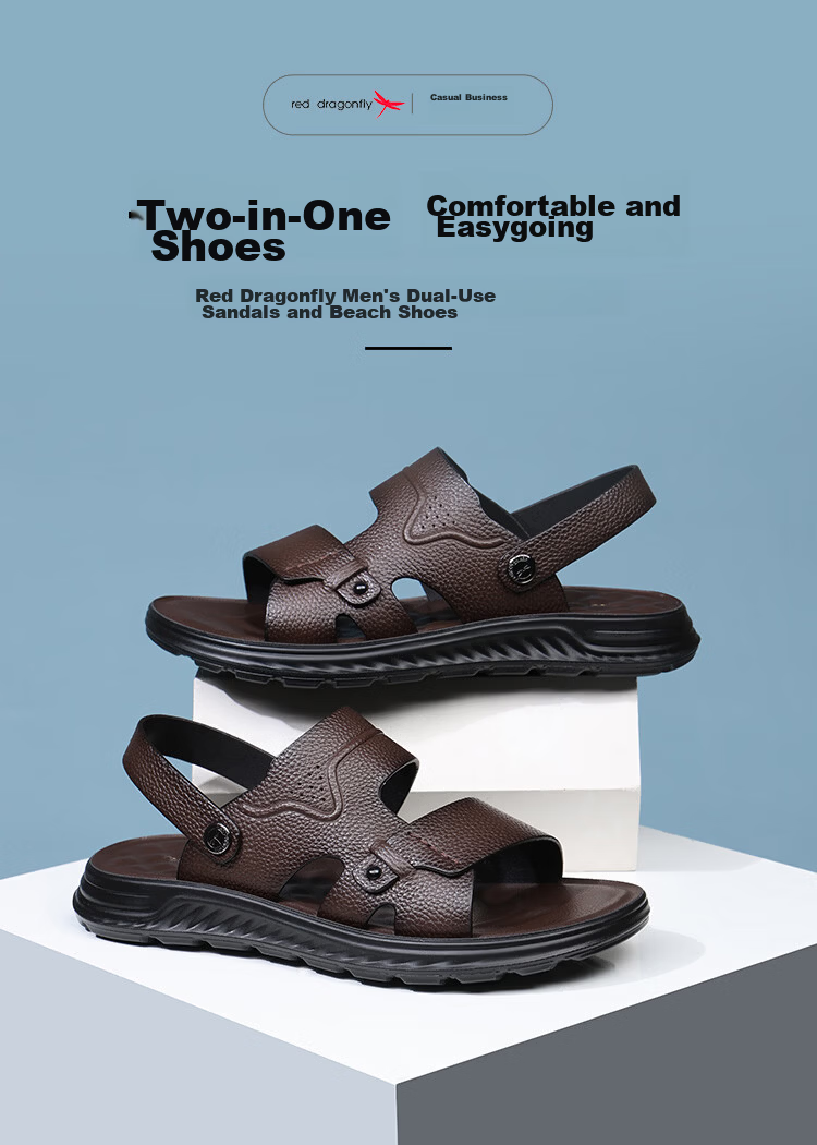 Red Dragonfly Men's Soft Sole Cowhide Casual Beach Shoes Outdoor Dual-Wear Lightweight Business Sandals WTT260922 Brown Size 42 1