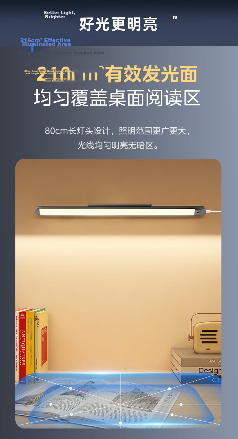 Midea AAAA Grade Eye Protection Study Desk Lamp Student Dormitory Wall-Mounted No-Base Reading Light Cool Desk Lamp 60cm 9