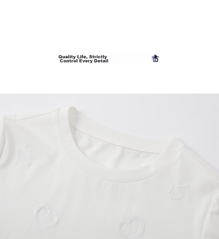 Demana [Sorona Breathable] Spring Elegant Round Neck Sequin Embroidered Short Sleeve Thick Petite Women's T-Shirt 15