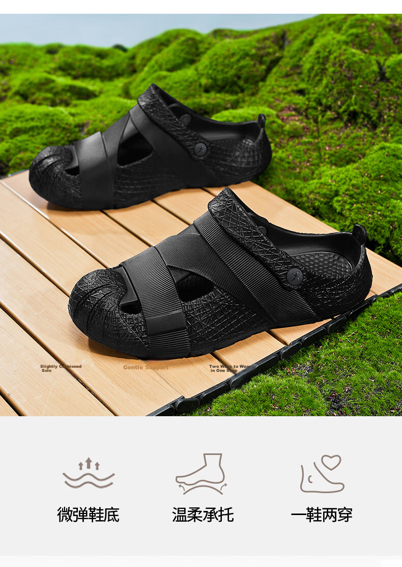 XTEP Sports Slippers, Men's Crocs, Men's Couple Sandals, Outdoor Thick-Soled Sandals for Men, A043, Green, Size 44-45 3