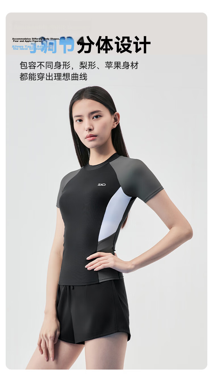 JD Jingzao Women's Conservative Two-Piece Slimming Sun-Protective Swimwear for Adults Black L 12