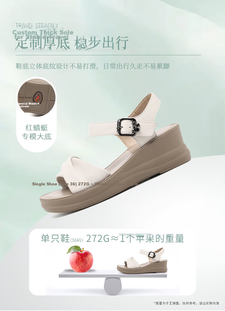 Red Dragonfly Women's Wedge Sandals Open Toe Soft Sole Casual Anti-Slip Middle-Aged and Elderly Shoes WTK265451 Off-White Size 38 8