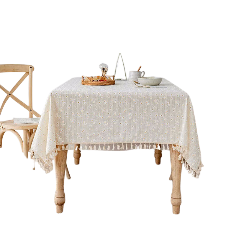 AVIVI Cotton And Linen Tablecloth, Fabric Dining Table Cover, Coffee Table Cloth, Desk Mat, Rectangular Dining Table Pad, 140*180 Cm, Yellow Daisy Patter