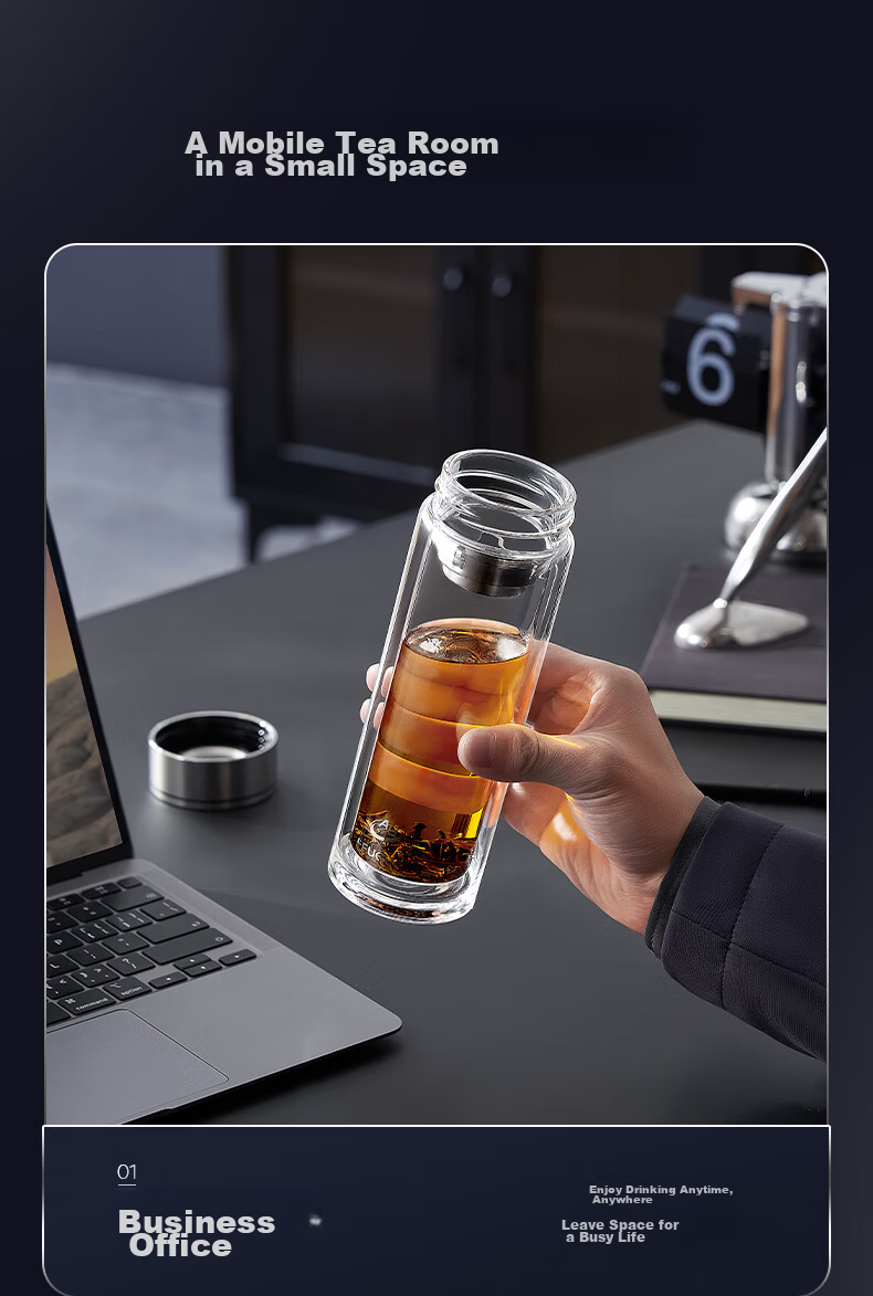 Fuguang Antibacterial Glass Cup, Double-Layer High Borosilicate Tea Infuser Mug, Tea-Water Separation Cup, High-End Car Water Bottle, Mid-Autumn Festival Gift for Me 14