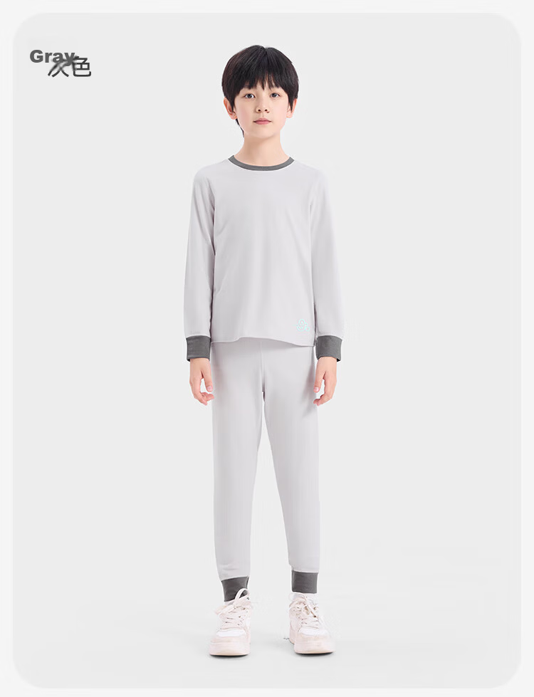 Jiusuiban Children's Thermal Underwear, for Boys And Girls, Autumn And Winter Medium-Thick Fleece-Lined, Contains Wool, Base Layer Cotton Sweater, Youth Sports Autumn Top And Pants 7