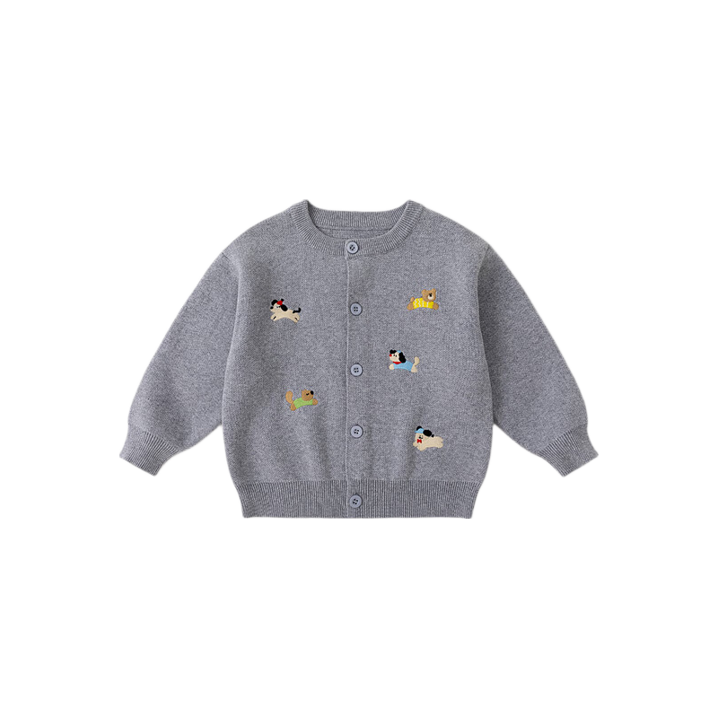 Dudu Baby Pure Cotton Sweater Cardigan Spring Children's Cartoon Jacket Kids Girls Boys Clothing Gray 110