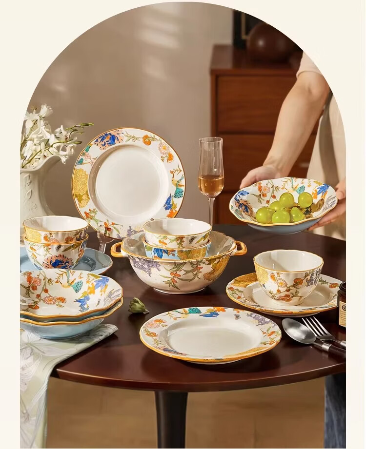 Mose Chinese Tableware Set, Complete Household Bowl And Chopsticks Set, Housewarming Gift Bowls And Plates, Wedding Gift, 66-Piece Set 16