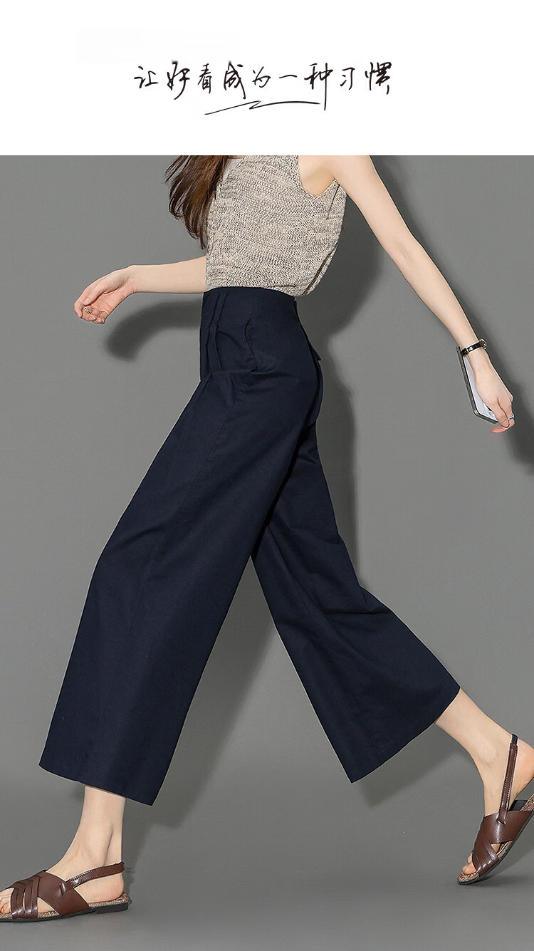 Demana [with Flax Cloud Oxygen Cotton] Summer Lightweight Breathable Straight-Leg Cropped Pants Slim Fit Petite Casual Pants for Women Premium 1