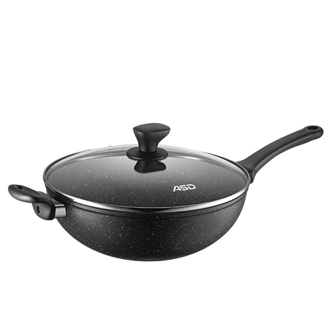 ASD Non-Stick Maifan Stone Wok 32cm Lightweight Flat Bottom Stir Fry Pan Compatible with Gas and Induction Cooktops CL32S31WG