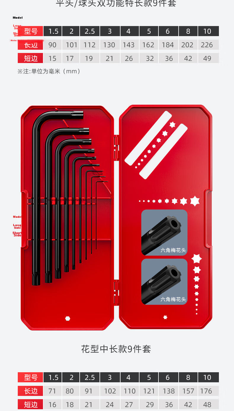 DELIXI Hex Key Set, Versatile 6-Sided Screwdriver, Anti-Explosion Case, Medium And Long Length, 9-Piece Set 9