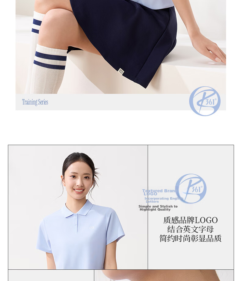 361° Women's Spring Summer Sports Polo Shirt Quick-Dry Fitness Casual Running Short Sleeve Top 662624111H-2 40