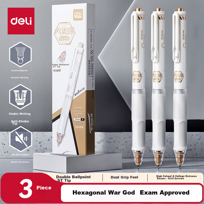 Deli Back-to-School Essential 6-Piece Retractable Gel Pen Set Soft Grip Quick-Dry ST Tip Student Exam Pens 4 Pens + 2 Refills SG365