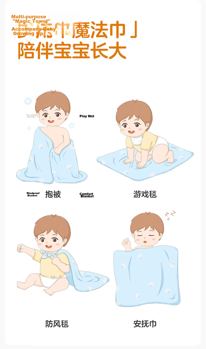 PurCotton Baby Gauze Bath Towel 7A Antibacterial Pure Cotton Newborn Children's Bath Towel Bathing Towel Snow Rabbit Planet 115cm 17