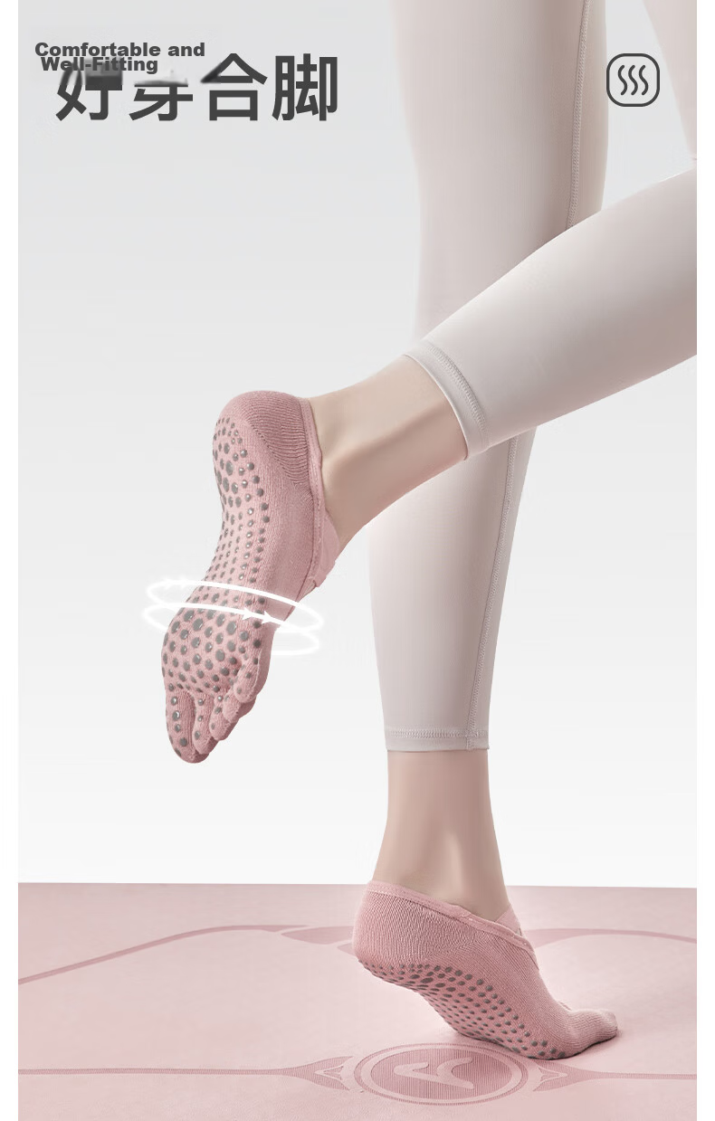 Duweike Non-Slip Yoga Socks Pilates Five-Toe Socks Women's Indoor Floor Sports Dance Socks with Straps Pink 2 Pairs Set 5
