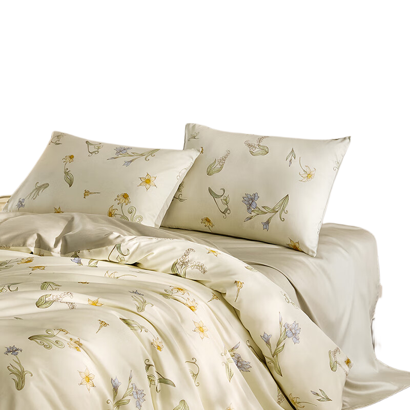 LOVO Luolai Home Textiles, Luxury 60S Combed Cotton Sateen Four-Piece Set, All Cotton, 1.5 Meters, JINGDONG Customized Versio