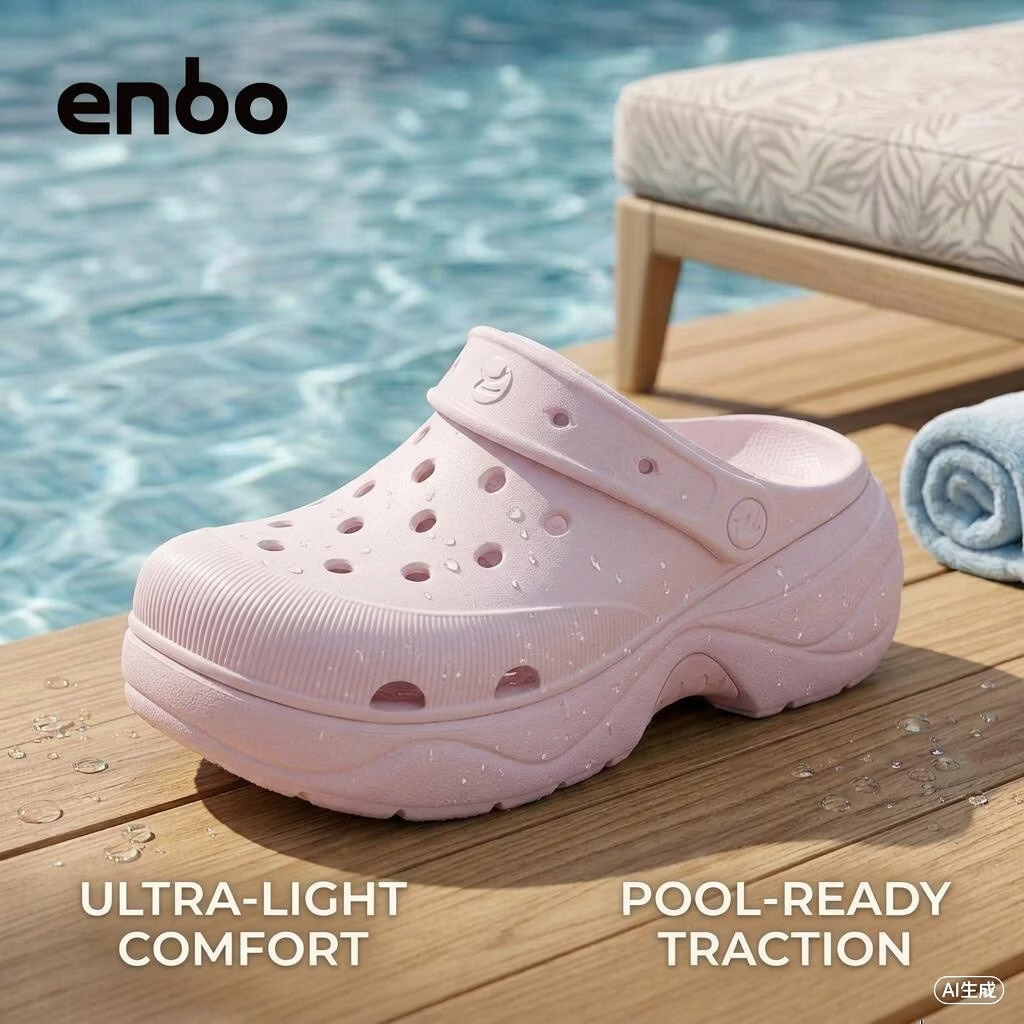 ENBO Croissant Hole Shoes Women's Dopamine Versatile Thick Sole Height Increasing Sandals Outdoor Slippers Beach Shoes Peach Pink 37