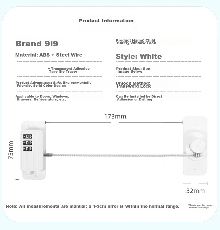 9i9 Child Safety Window Lock Refrigerator Combination Lock Security Lock Positioning Password Lock A11 2