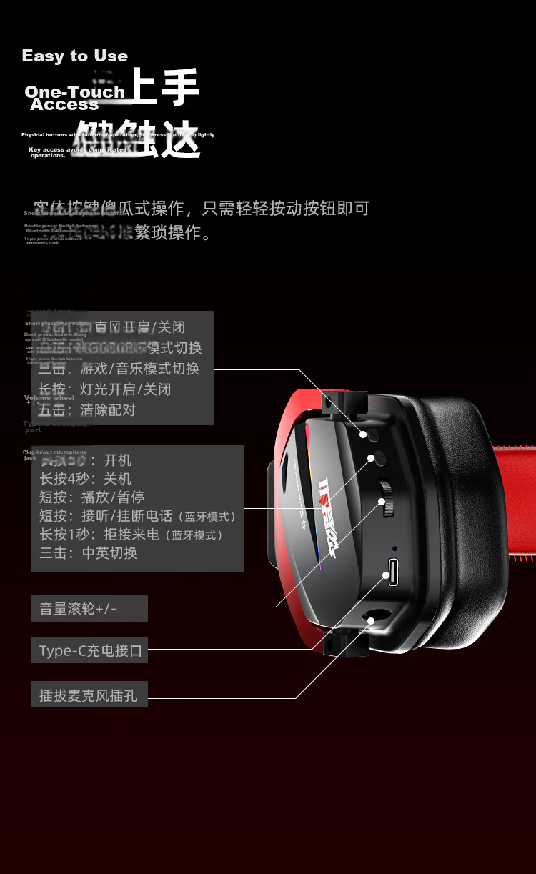 Taidu THS326 Quad-Mode Gaming Headset Bluetooth Wireless Over-Ear 7.1 Surround Sound Wired Esports Delta Operation Valorant FPS Positional Audio Lightning Yellow 20