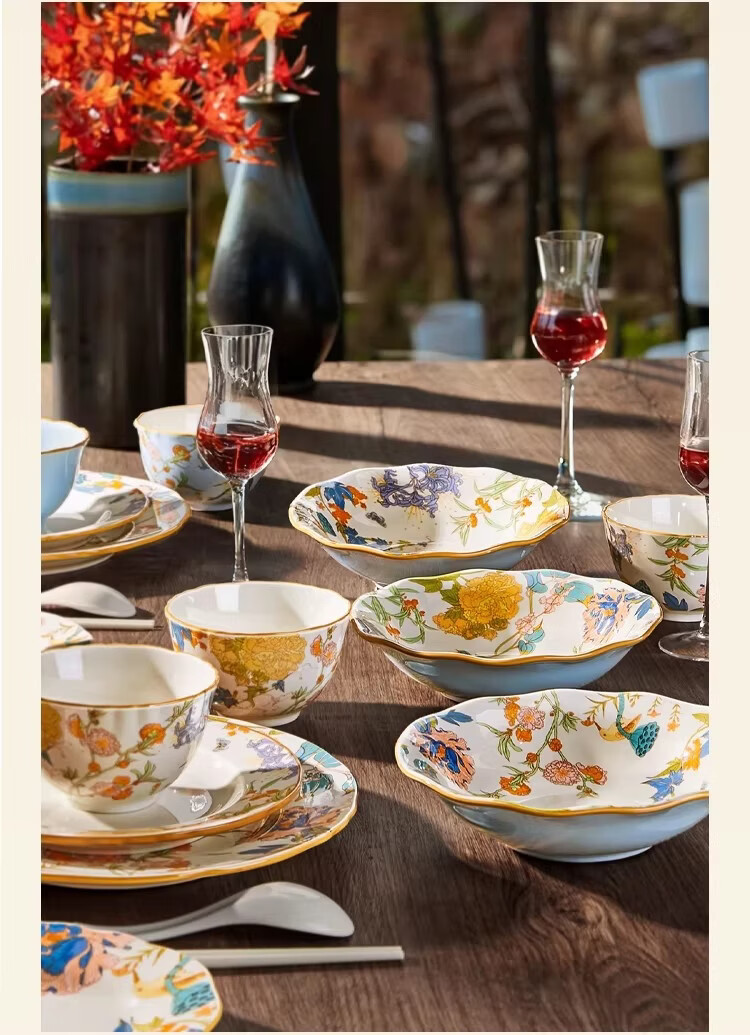 Mose Chinese Tableware Set, Complete Household Bowl And Chopsticks Set, Housewarming Gift Bowls And Plates, Wedding Gift, 66-Piece Set 14