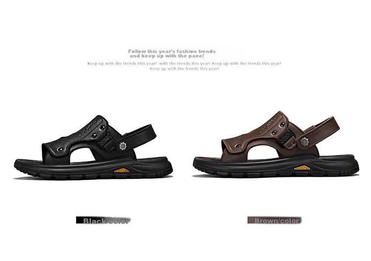 Bull Family Men's Leather Sandals Summer New Thick Sole Durable Genuine Leather Beach Shoes Breathable Versatile Two-Way Slippers 8
