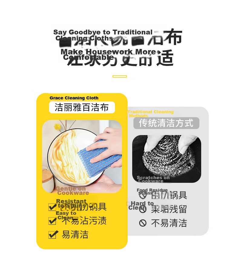 Grace Dishwashing Sponge Scrubber, 10*6*3cm, 8 Pieces Per Pack, Diamond Sand Scouring Pad, Kitchen Cleaning Cloth, Pot Brush 2