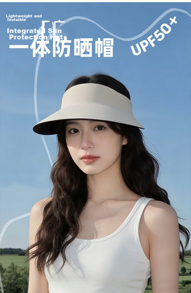 Langsha Women's Summer Sun Protection Hat Open Top UV Shield Foldable Seamless Integrated Sun Hat Beige 2