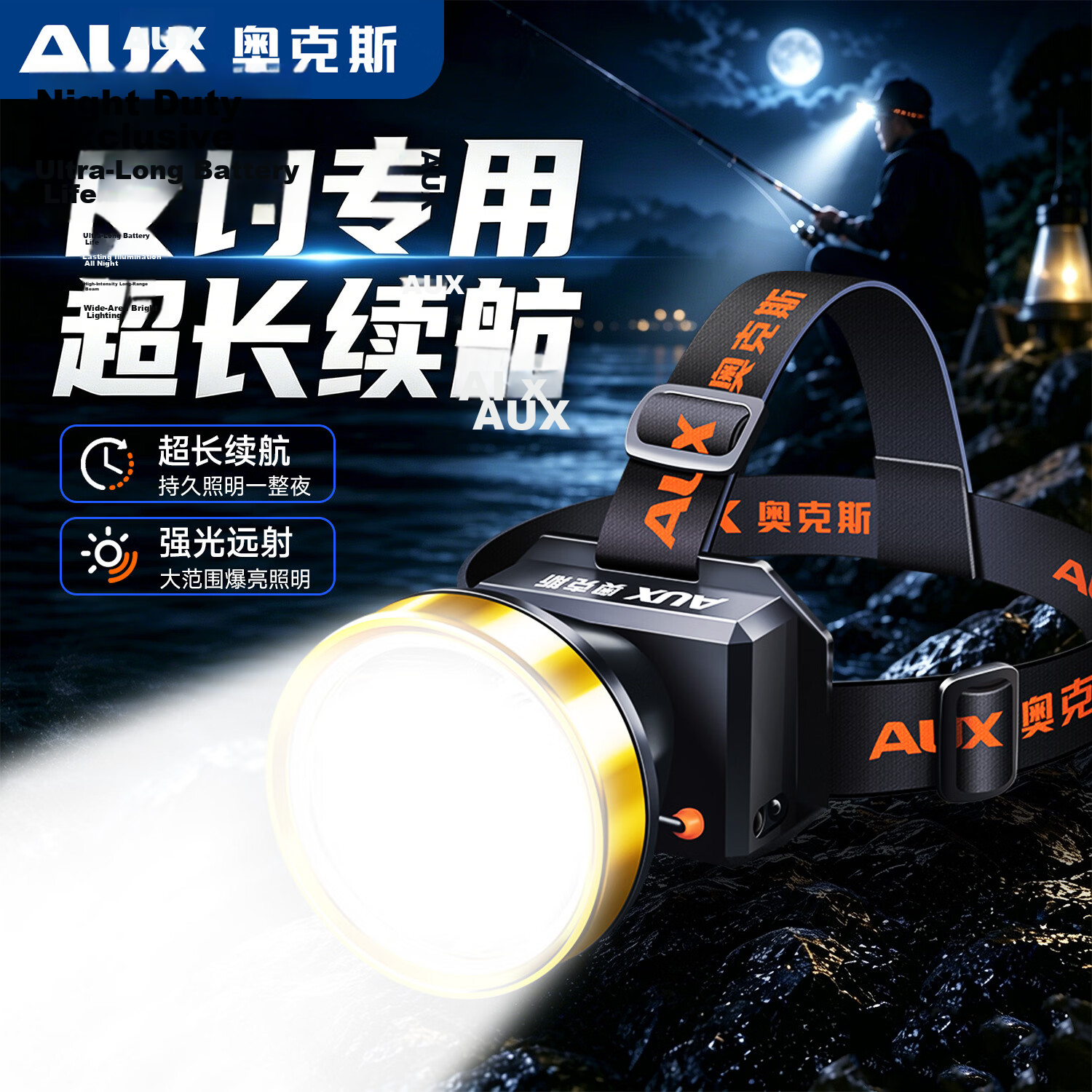 AUX Headlamp High Brightness Long Battery Life Outdoor Sea Hunting Mining Headlight Wearable Ultra-Bright Coal Mine Home Cicada Catching Lamp