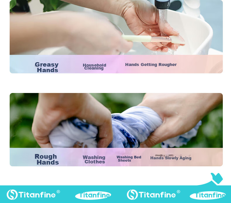 Titanfine PVC Two-Tone Dishwashing Gloves Pair Size S Household Kitchen Cleaning Thickened Waterproof Non-Slip Wear-Resistant Purple 3