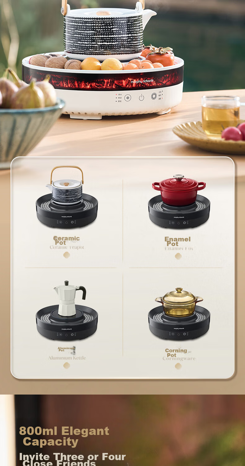Morphyrichards Full Glass Health Pot Multifunctional Electric Ceramic Stove Tea Maker 360° Circular Roasting MR6096 Gray 24