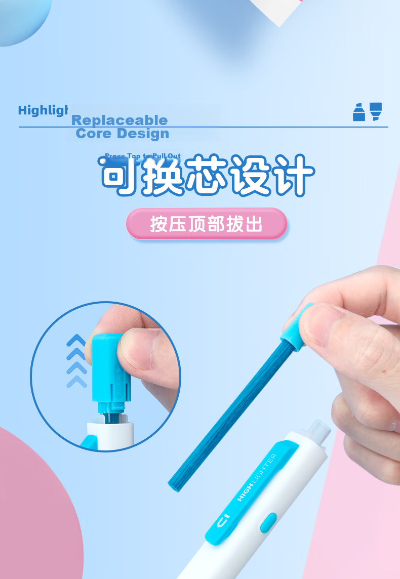 M&G Stationery Benwei 5-Color Retractable Highlighter with Large Angle Clip Exam Review Key Marker Pastel Sea Salt Journal Pen AHM27305 7