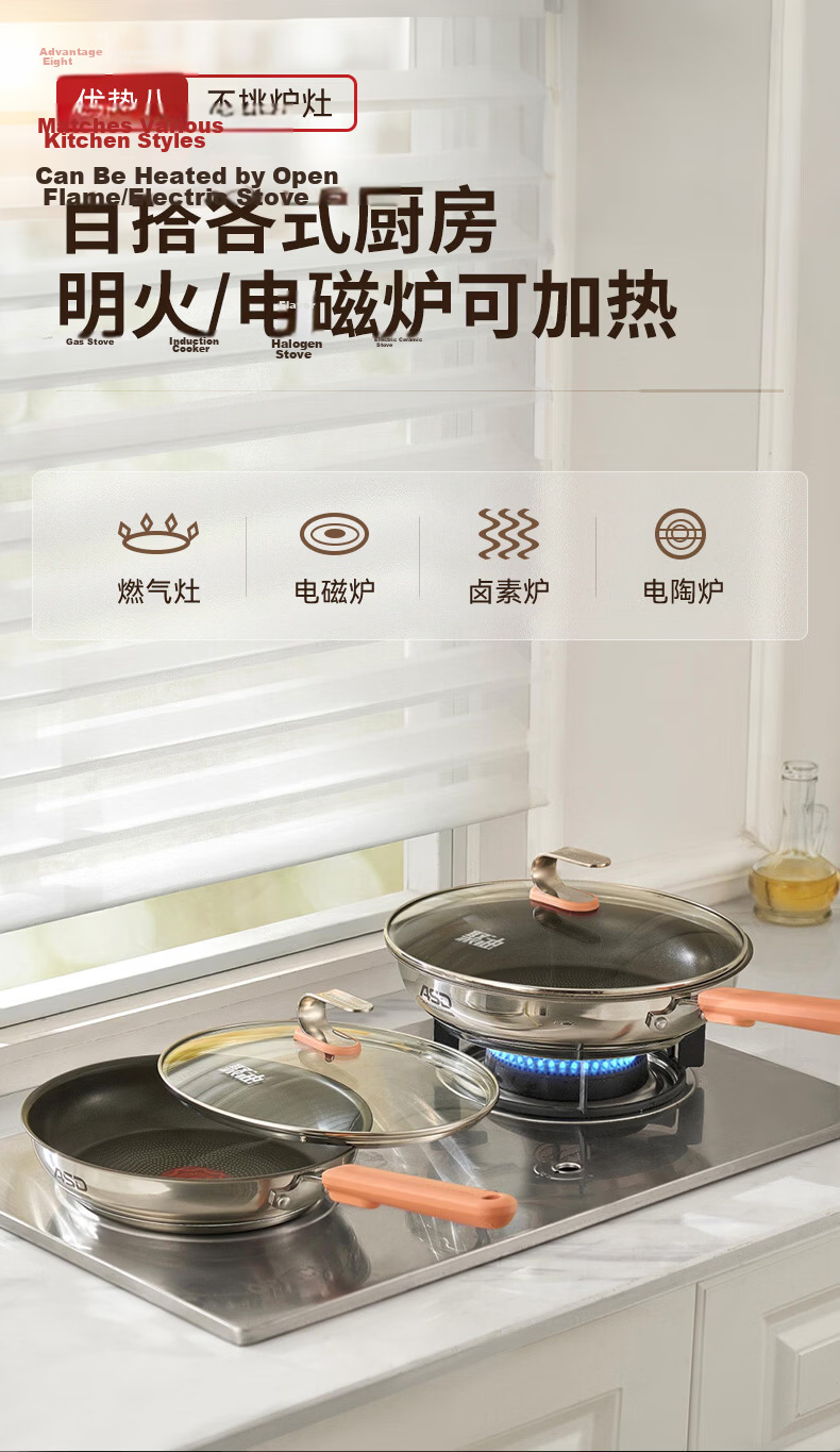 ASD Flat Bottom Wok with Oil-Gathering Red Core Titanium Non-Stick Frying Pan for Steak, Eggs And Stir-Fry, 30cm Compatible with Induction Cooker A7WG 16
