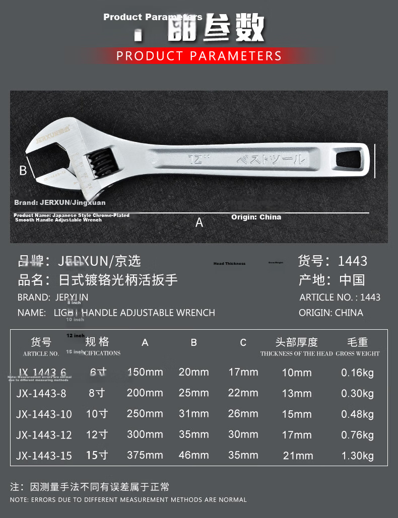 JERXUN 15-inch Adjustable Wrench Multi-functional Large Opening Household Repair Tool Adjustable Spanner 3