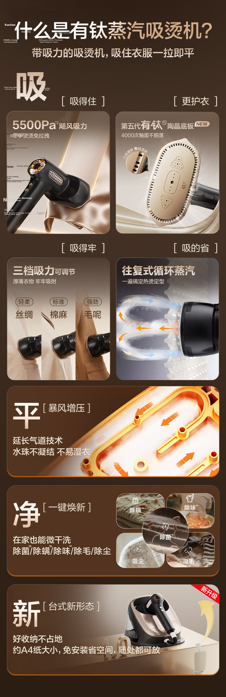 SUPOR Titanium Steam Suction Ironing Machine Base Station Suction Iron 100g/min Desktop Suction Hanging Garment Steamer Household Handheld Electric Iron Suction Ironing US18 3