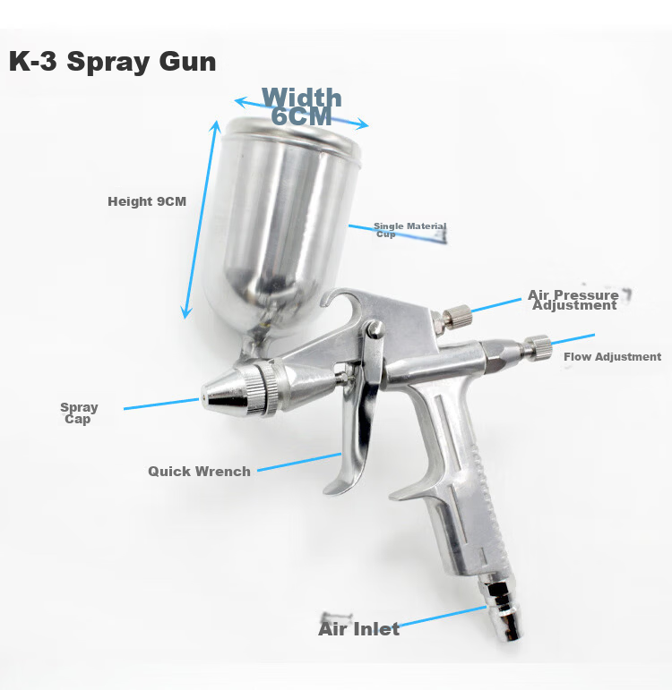 HSD Pneumatic Spray Gun Automotive Sheet Metal High Atomization Spray Pot Primer Spray Gun K-3 Top Cup 0.5mm Nozzle 7