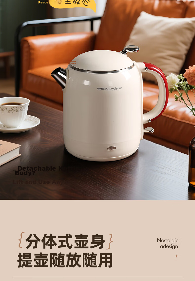 Royalstar Electric Kettle Vintage Thermostatic Insulated Large Capacity 1L Home Tea Office Fast Heating Portable 304 Stainless Steel KT1078 14